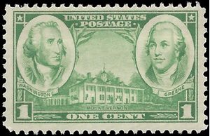 # 785 1c George Washington and Nathanael Green 1936 Mint NH