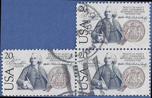 #2036 20c 200th Anniversary USA-Sweden Amity and Commerce Treaty 1983 Used Block of 3