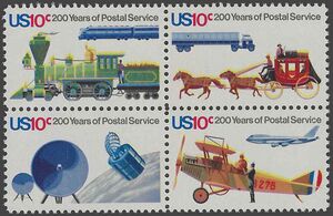 #1572-1575 10c 200 Years of the United States Postal Service Block/4 1975 Mint NH