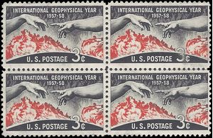 #1107 3c International Geophysical Year 1958 Used Block of 4