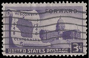 # 957 3c Wisconsin Statehood,100th Anniversary 1948 Used
