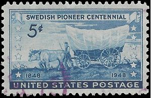 # 958 5c 100th Anniversary Swedish Pioneers 1948 Used