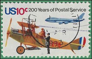 #1574 10c Bi Plane and Jet Airliner 1975 Used