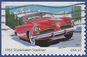 #3931 37c Sporty Cars of the 1950s 1953 Studebaker Starliner Booklet Single 2005 Used