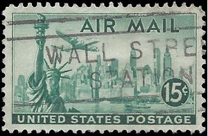 Scott C 35 US Air Mail 15c Statue of Liberty-New York 1947 Used