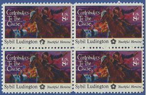 #1559 10c American Bicentennial Sybil Ludington Block/4 1975 Mint NH