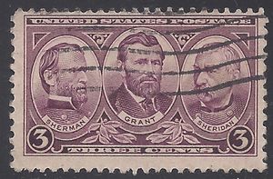 # 787 3c Generals Sherman,Grant and Sheridan 1937 Used