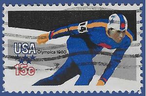 #1796 15c 13th Olympic Games Lake Placid Speed Skating 1980 Used