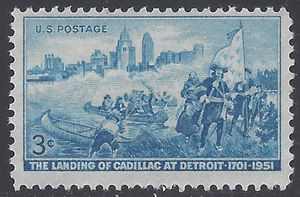 #1000 3c 250th Anniv. Antoine de la Mothe Cadillac at Detroit 1951 Mint NH