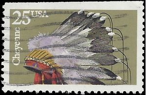 #2502 25c Indian Headdresses-Cheyenne 1990 Used