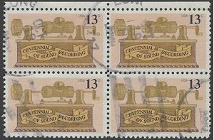 #1705 13c 100th Anniversary of the Phonograph 1977 Used Block/4