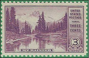 # 742 3c National Parks Mt Rainier and Mirror Lake 1934 Mint NH