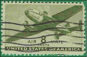 Scott C 26 8c US Air Mail Twin Motored Transport Plane 1944 Used