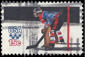 #1798 15c 13th Winter Olympic Games Ice Hockey 1980 Used