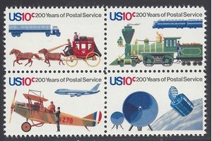 #1572-1575 10c 200 Years of the United States Postal Service Block/4 1975 Mint NH