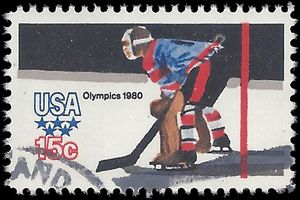 #1798 15c 13th Winter Olympic Games Ice Hockey 1980 Used