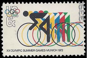 #1460 6c Bicycling and Olympic Rings 1972 Used