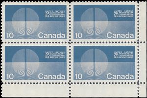 Canada # 513 1970 Used Corner Block of 4