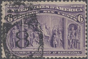# 235 6c Columbian Expo-Columbus at Barcelona 1893 Used Fancy Cancel
