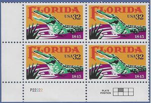 #2950 32c 150th Anniversary Florida Statehood PB/4 1995 Mint NH