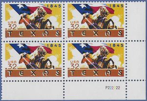 #2968 32c Texas Statehood PB/4 1995 Mint NH