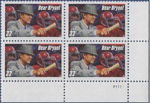 #3148 32c Red Bar Bear Bryant w/Red bar PB/4 1997 Mint NH