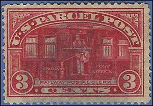Scott Q 3 3c Parcel Post-Railway Postal Clerk 1913 Used Crease