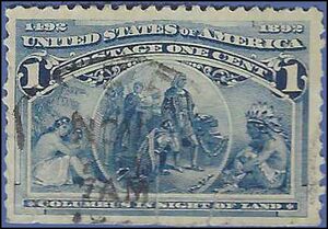 # 230 1c Columbian Exposition Columbus in Sight of Land 1893 Used Crease Tear Filler