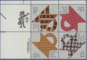#1745-1748 13c American Folk Art-Quilts Zip Block/4 1978 Mint NH