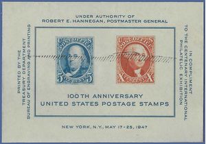 # 948 100th Anniversary United States Postage Stamps 1947 Used Souvenir Sheet