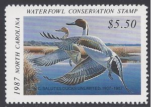 North Carolina NC-5 $5.50 Pintails 1987 Mint NH