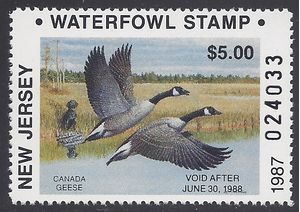 New Jersey NJ-8 $5.00 Canada Geese 1987 Mint NH