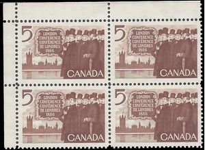 Canada # 448 1966 Used Block of 4