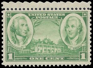 # 785 1c George Washington and Nathanael Green 1936 Mint NH