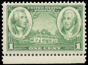 # 785 1c George Washington and Nathanael Green 1936 Mint NH