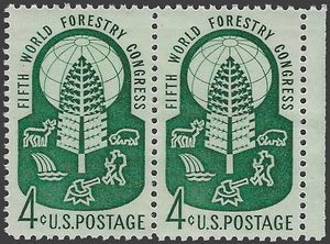 #1156 4c 5th World Forestry Congress Attached Pair 1960 Mint NH
