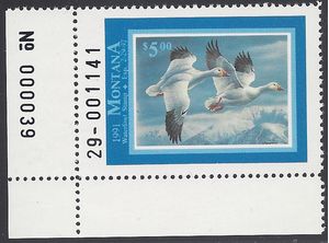 Montana MT- 4 $5.00 Snow Geese P# 1991 Mint NH