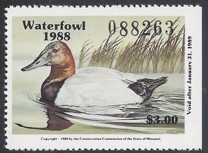 Missouri MO-10 $3.00 Canvasback Duck 1988 Mint NH