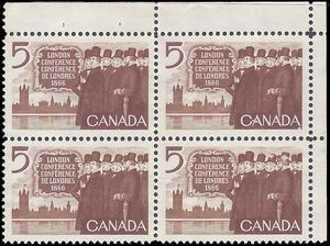 Canada # 448 1966 Used Block of 4
