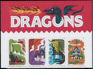 #5307-5310 (50c Forever) Dragons Header Block of 4 2018 Mint NH