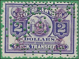 New York SRS# ST124 $2.00 Stock Transfer Tax No Cut 1930-37 Used