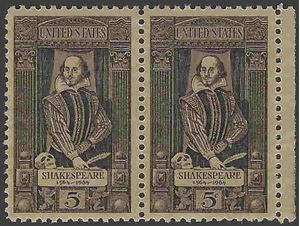 #1250 5c William Shakespeare 1964 Mint NH Attached Pair