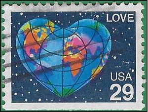 #2536 29c Love-Heart Shaped Globe Booklet Single 1991 Used