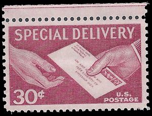 Scott E21 30c Special Delivery Hand to Hand 1957 Mint NH