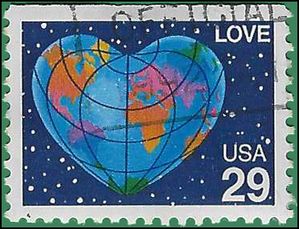#2536 29c Love-Heart Shaped Globe Booklet Single 1991 Used