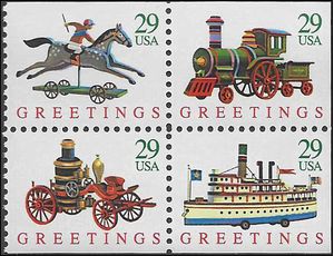 #2715-2718 29c Christmas Greetings Booklet Pane of 4 1992 Mint NH