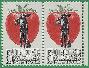 #1317 5c American Folklore Johnny Appleseed 1966 Mint NH Attached Pair