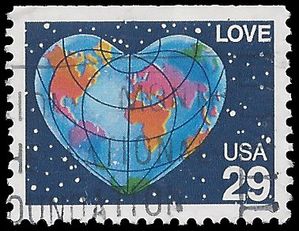 #2536 29c Love-Heart Shaped Globe Booklet Single 1991 Used