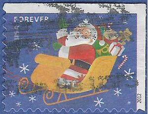 #4713 (45c Forever)  Christmas, Santa and Sleigh Booklet Single 2012 Used