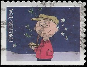 #5021 (49c Forever) Charlie Brown Holding Christmas Tree Booklet Single 2015 Used